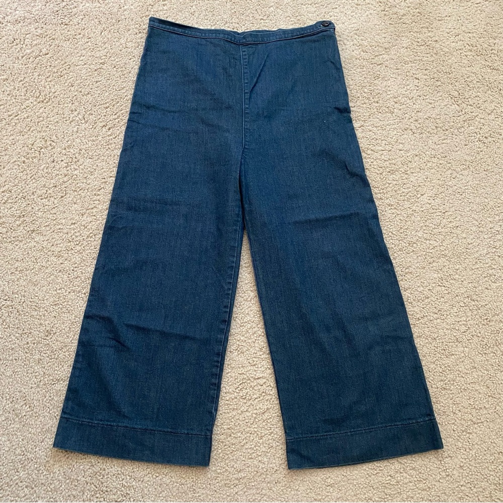 Prairie Underground Denim Cropped Wide Leg Culotte Gaucho Pants Jeans Large L